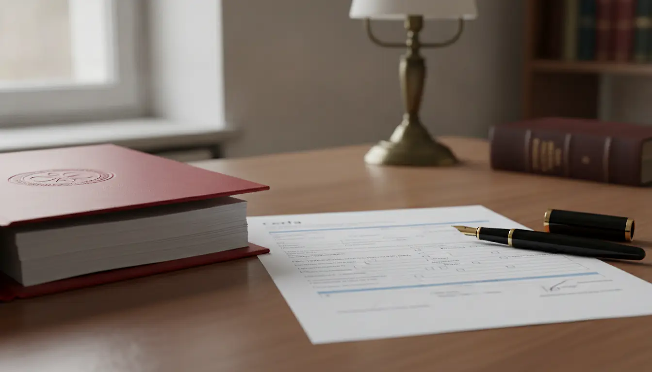 Formulaire DIA immobilier Cerfa sur bureau de notaire avec stylo et documents officiels