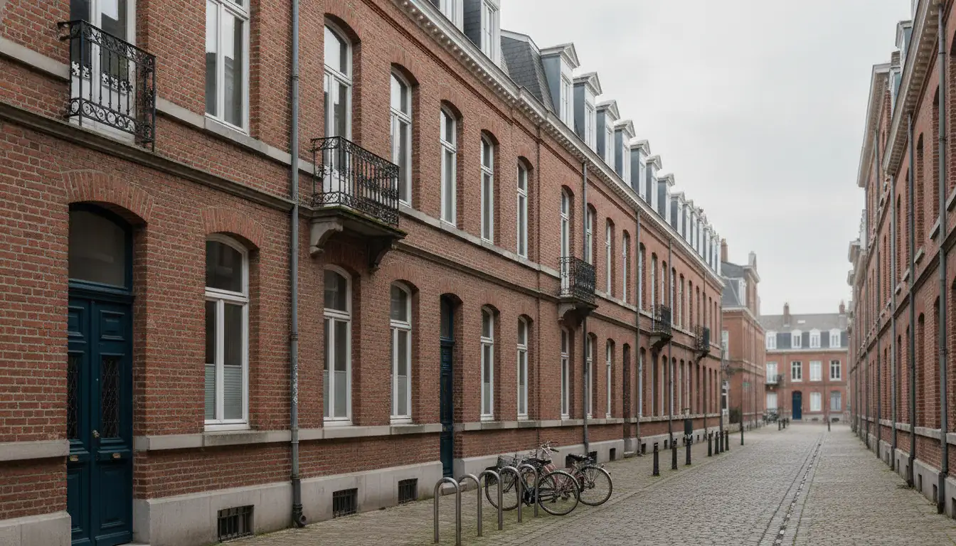 Immeubles locatifs en briques rouges dans une rue résidentielle de Dunkerque
