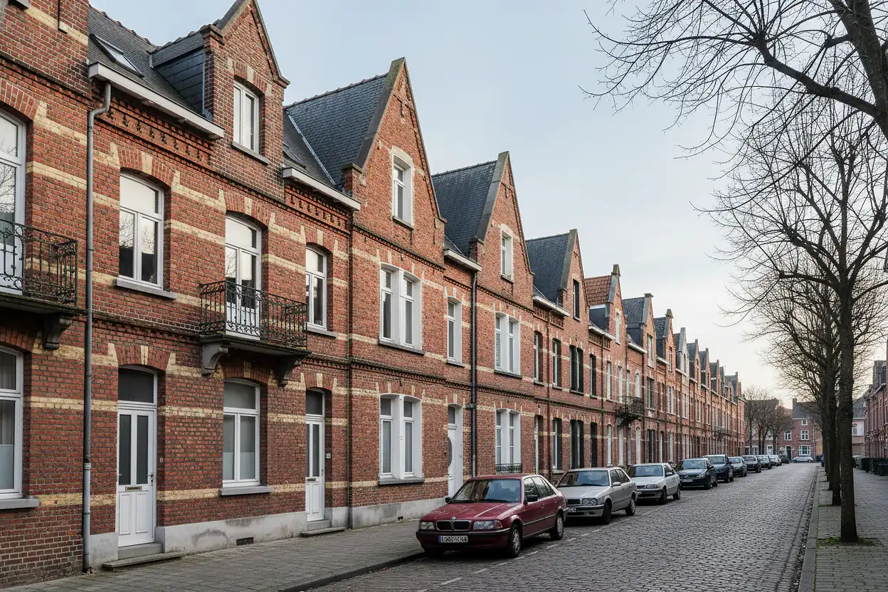 Façades en brique flamande aux toits pointus sur le front de mer de Dunkerque